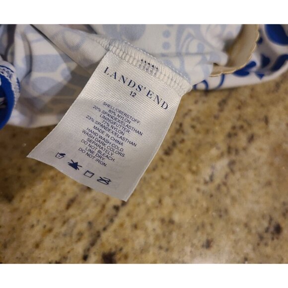 Lands End Women’s 12 Tankini Blue white Damask Flower Padded - Picture 9 of 14
